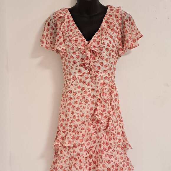 Princess Polly Dresses & Skirts - Princess Polly Women's White and Red Ruffled Mini Dress Misses Size 0